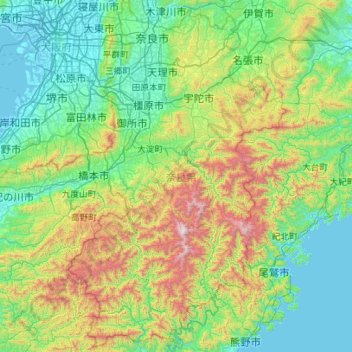 Carte topographique Préfecture de Nara, altitude, relief