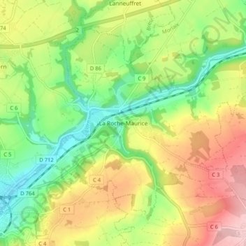 Carte topographique La Roche-Maurice, altitude, relief