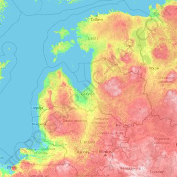 Carte topographique Pays baltes, altitude, relief