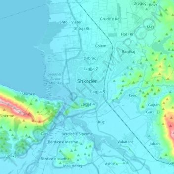 Carte topographique Skutari, altitude, relief