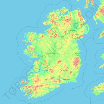 Carte topographique Irlanda, altitude, relief