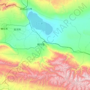 Carte topographique Jinghe County, altitude, relief