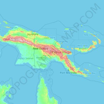 Carte topographique Papoea-Nieuw-Guinea, altitude, relief