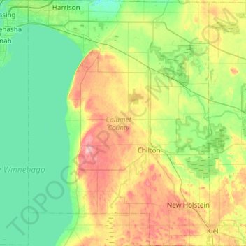 Carte topographique Calumet County, altitude, relief