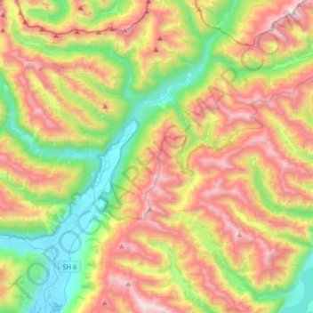 Carte topographique Makarora River, altitude, relief