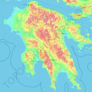 Carte topographique Peloponnese, altitude, relief