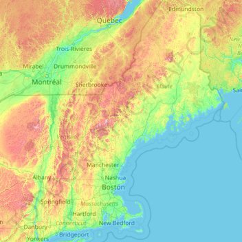 Carte topographique Nouvelle-Angleterre, altitude, relief
