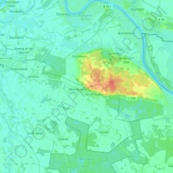 Carte topographique Gusborn, altitude, relief