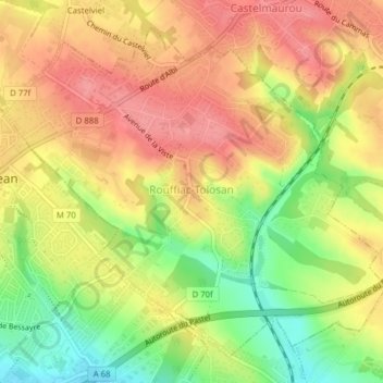Carte topographique Rouffiac-Tolosan, altitude, relief