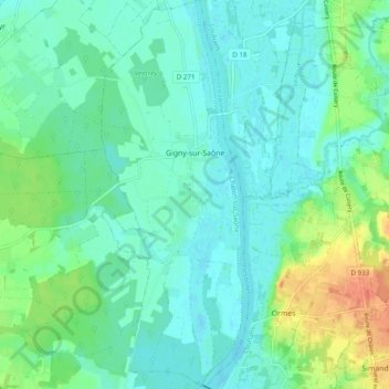 Carte topographique Gigny-sur-Saône, altitude, relief