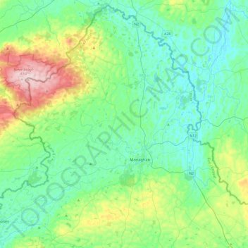 Carte topographique Monaghan Municipal District, altitude, relief