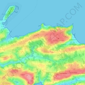 Carte topographique Lanvéoc, altitude, relief