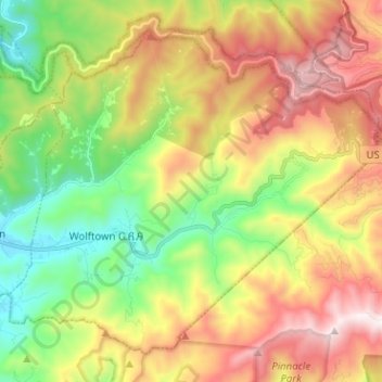 Carte topographique Wolftown Community, altitude, relief