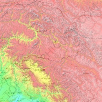 Carte topographique Kashmir, altitude, relief