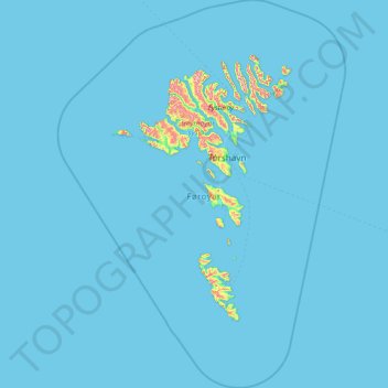 Carte topographique Îles Féroé, altitude, relief