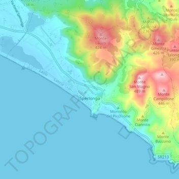Carte topographique Sperlonga, altitude, relief