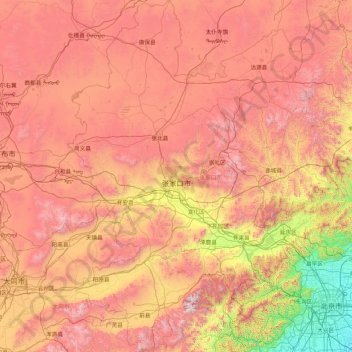 Carte topographique Zhangjiakou, altitude, relief