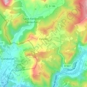 Carte topographique Eyroles, altitude, relief