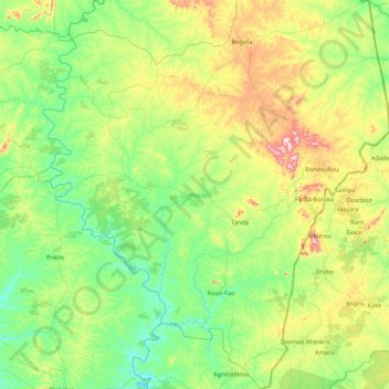 Carte topographique Gontougo, altitude, relief