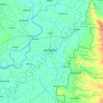 Carte topographique Brahmanbaria District, altitude, relief