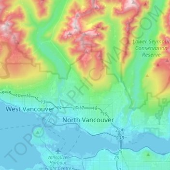 Carte topographique District of North Vancouver, altitude, relief