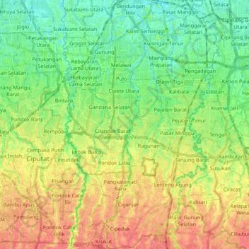 Carte topographique South Jakarta, altitude, relief