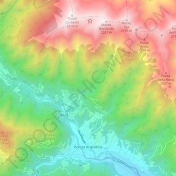 Carte topographique Perosa Argentina, altitude, relief