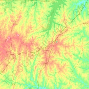 Carte topographique Vance County, altitude, relief