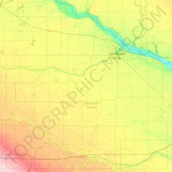 Carte topographique Redwood County, altitude, relief