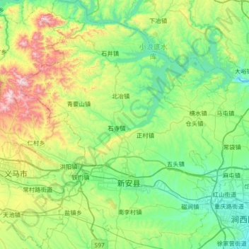 Carte topographique Xin'an County, altitude, relief