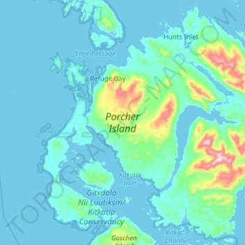 Carte topographique Porcher Island, altitude, relief