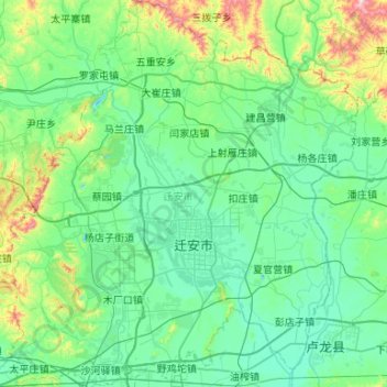 Carte topographique Qian'an City, altitude, relief