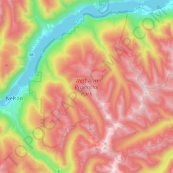 Carte topographique West Arm Provincial Park, altitude, relief