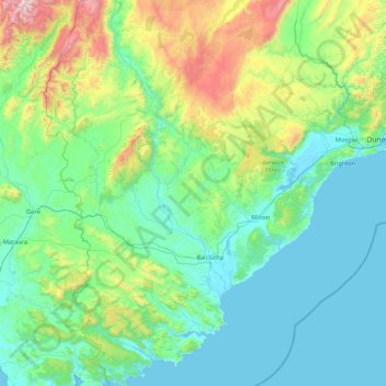 Carte topographique Clutha District, altitude, relief