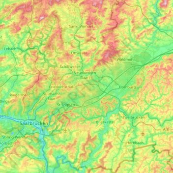 Carte topographique Blies, altitude, relief