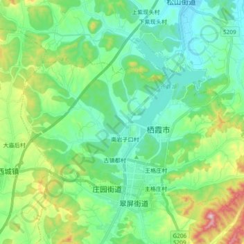 Carte topographique Zhuangyuan, altitude, relief
