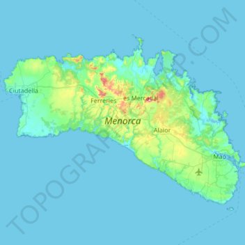 Carte topographique Islas Baleares, altitude, relief