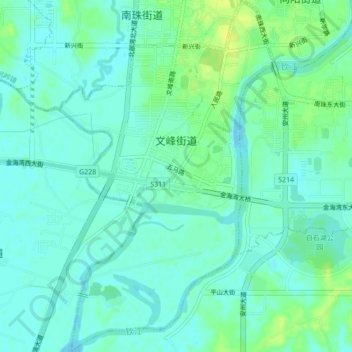 Carte topographique Wenfeng Sub-district, altitude, relief