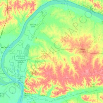 Carte topographique Ballard County, altitude, relief