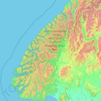 Carte topographique Fiordland National Park, altitude, relief
