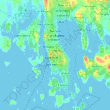 Carte topographique Mariehamn, altitude, relief