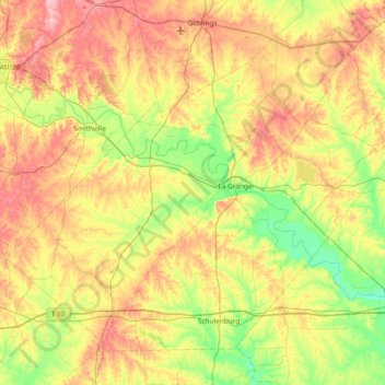 Carte topographique Fayette County, altitude, relief