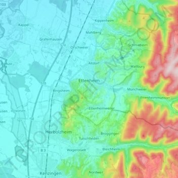 Carte topographique Ettenheim, altitude, relief