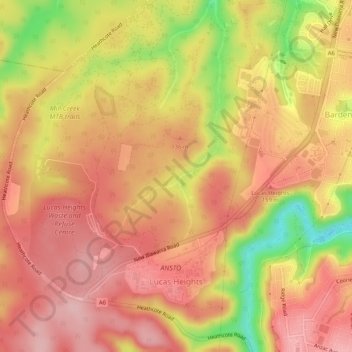 Carte topographique Lucas Heights, altitude, relief