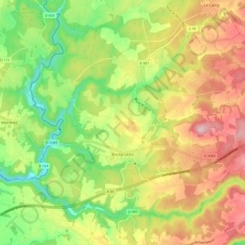 Carte topographique Bourg-Lastic, altitude, relief