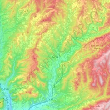 Carte topographique Avinyó, altitude, relief