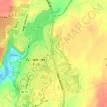 Carte topographique Village of Wappingers Falls, altitude, relief