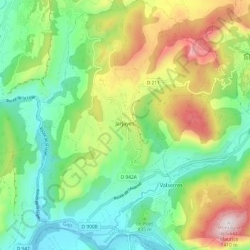 Carte topographique Jarjayes, altitude, relief