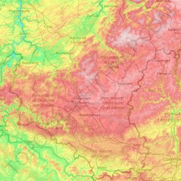 Carte topographique Luxemburg, altitude, relief