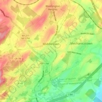 Carte topographique City of Middletown, altitude, relief